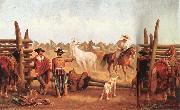 James Walker Vaqueros roping horses in a corral oil painting picture wholesale